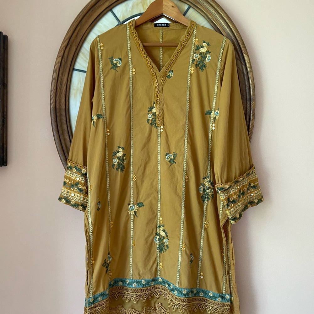 100% Cotton Floral Embroidery Lace 14” Side Slits Boho Tunic Dress Lg/XL